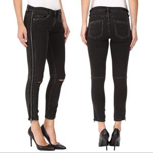 Skinny Zip Embellished Distressed Ankle Jeans
